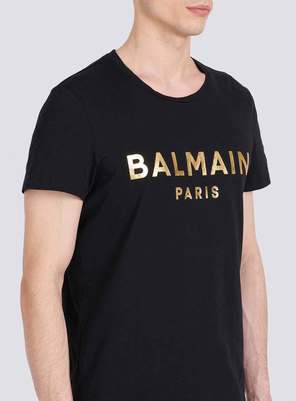 Balmain Eco-designed Cotton T-shirt With Balmain Paris Logo Print Black | YBSHPRF-18