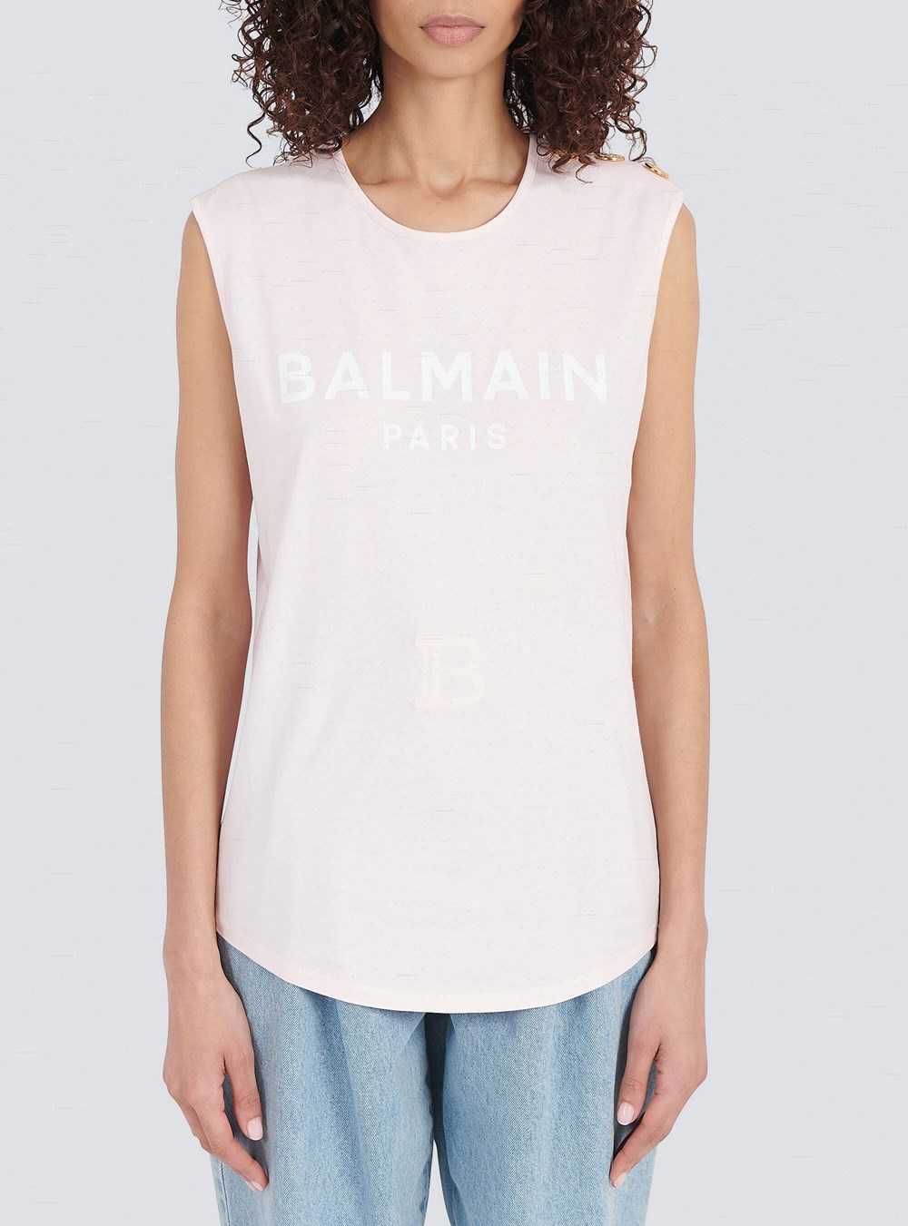 Balmain Eco-designed Cotton T-shirt With Balmain Logo Print Pink | ZENGIYH-50