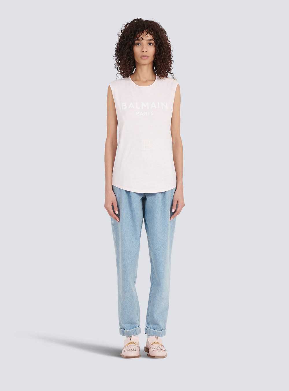 Balmain Eco-designed Cotton T-shirt With Balmain Logo Print Pink | ZENGIYH-50