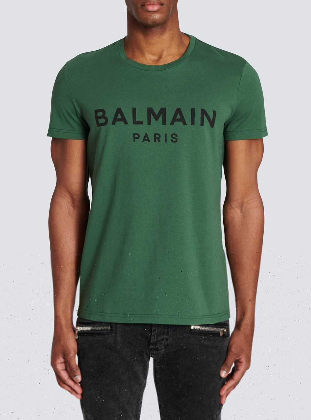 Balmain Eco-designed Cotton T-shirt With Balmain Paris Logo Print Green | ZLGVWRB-61