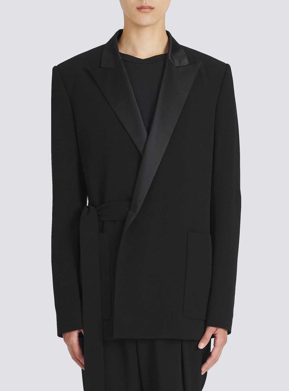 Balmain Eco-designed Crepe Blazer Withsatin Collar Black | YUVQGOK-98