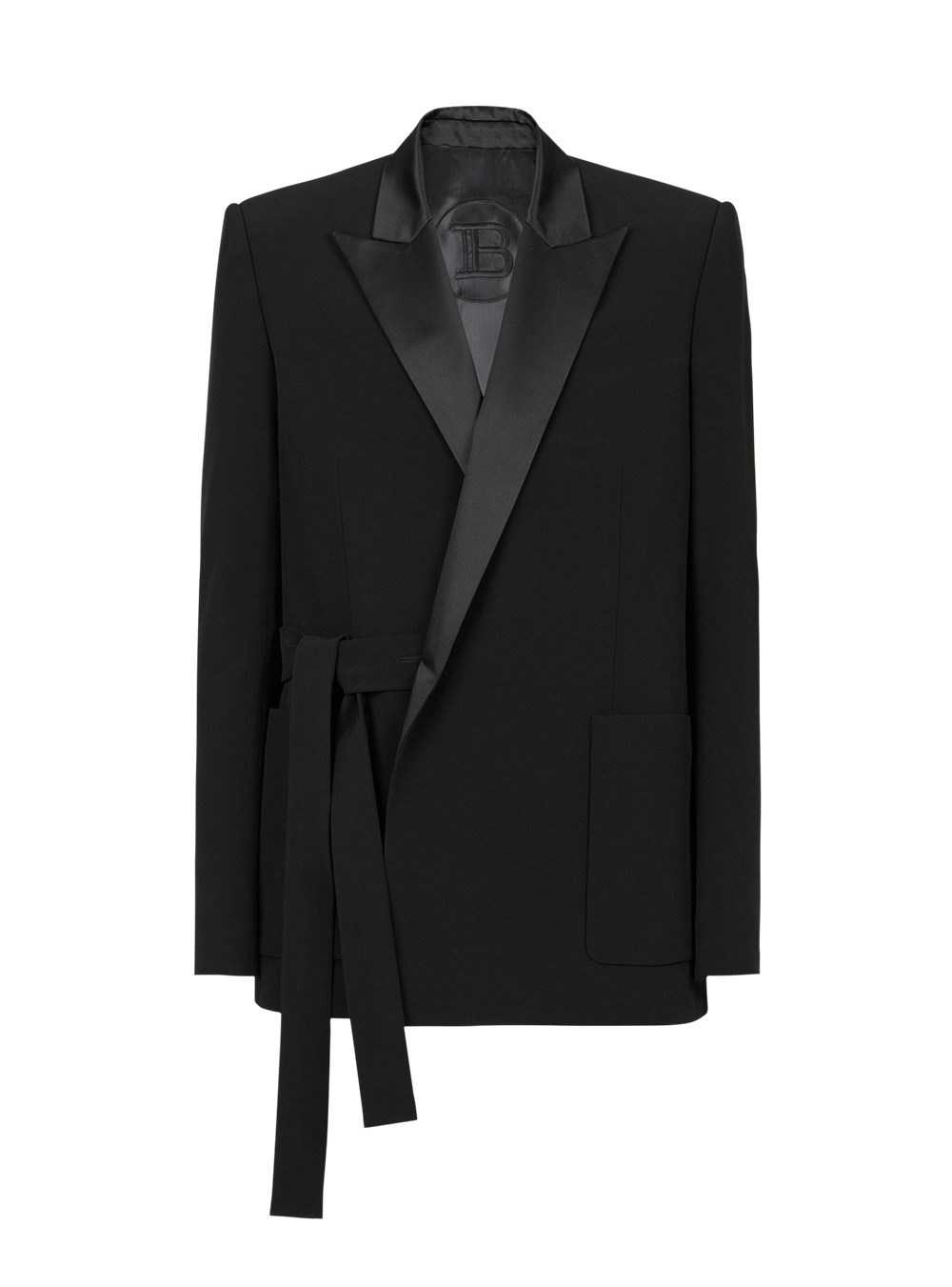 Balmain Eco-designed Crepe Blazer Withsatin Collar Black | YUVQGOK-98