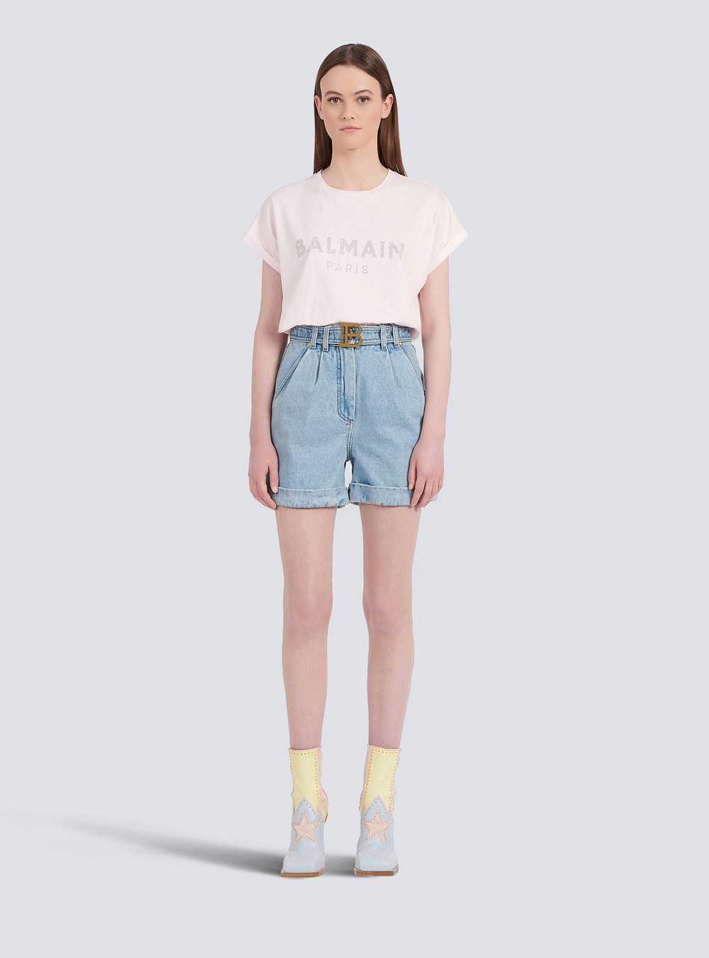 Balmain Eco-designed Denim High-waisted Shorts With Balmain Buckle Blue | INARGCK-89