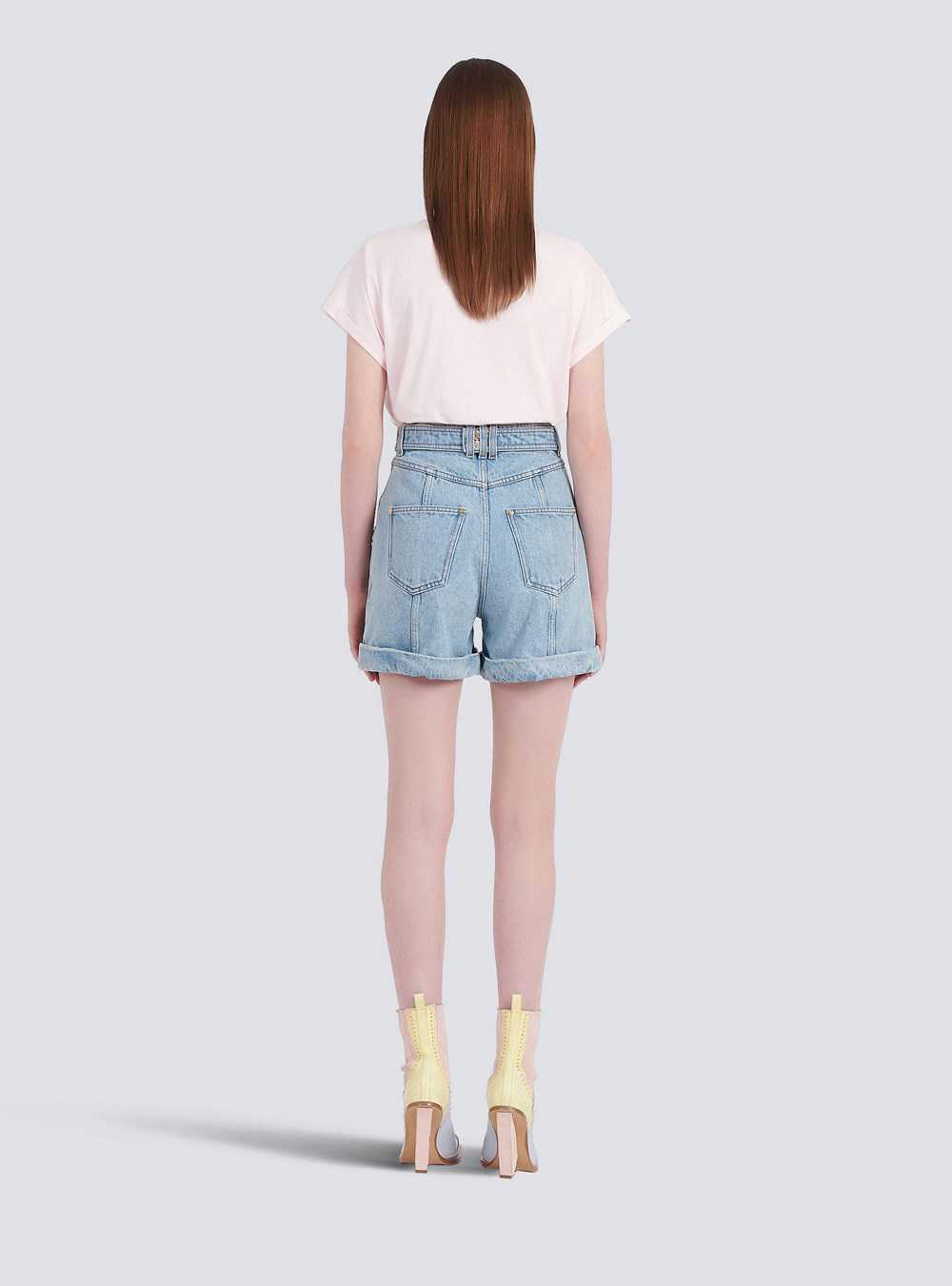 Balmain Eco-designed Denim High-waisted Shorts With Balmain Buckle Blue | INARGCK-89