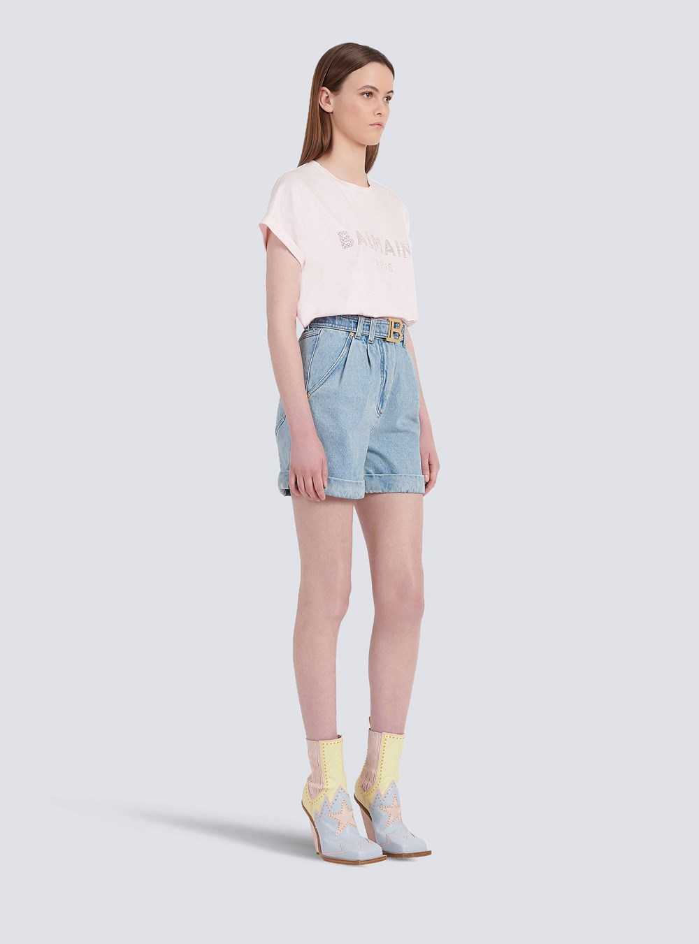 Balmain Eco-designed Denim High-waisted Shorts With Balmain Buckle Blue | INARGCK-89