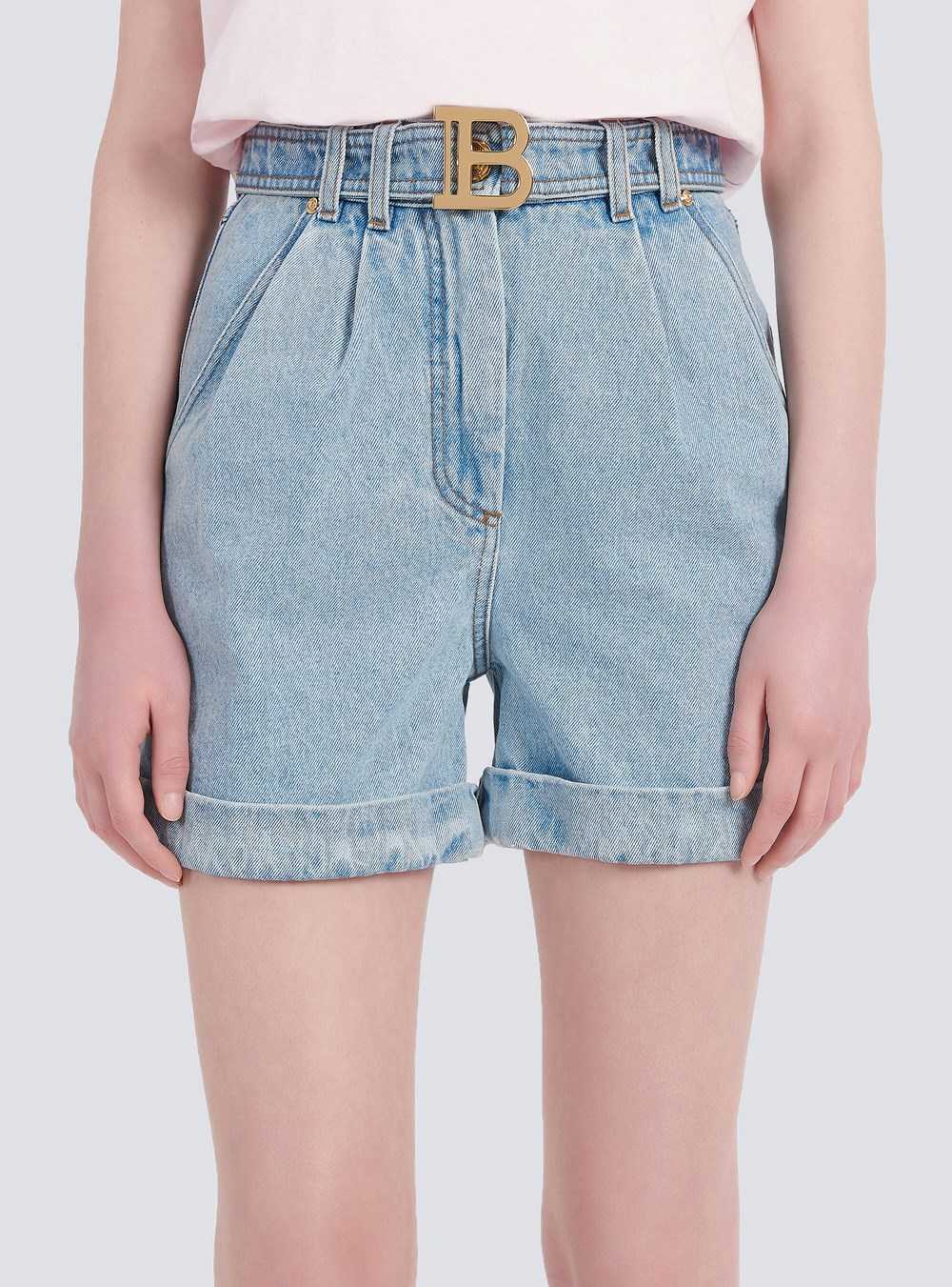 Balmain Eco-designed Denim High-waisted Shorts With Balmain Buckle Blue | INARGCK-89