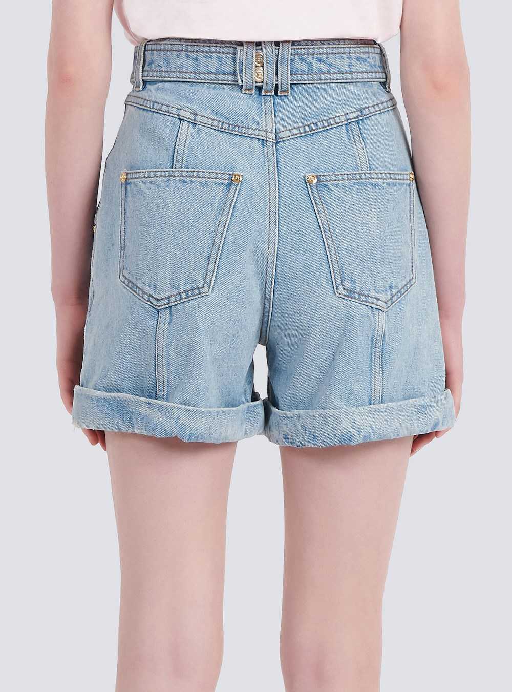 Balmain Eco-designed Denim High-waisted Shorts With Balmain Buckle Blue | INARGCK-89