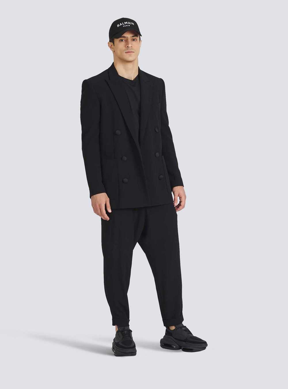 Balmain Eco-designed Double-breasted Crepe Blazer Black | BZSITQK-40