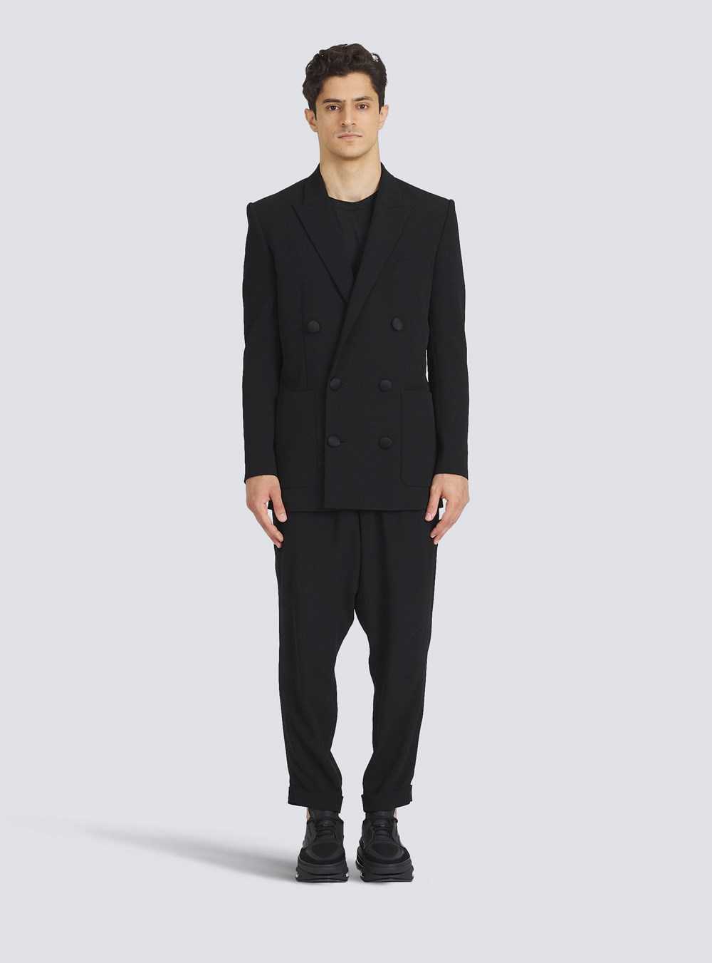 Balmain Eco-designed Double-breasted Crepe Blazer Black | BZSITQK-40