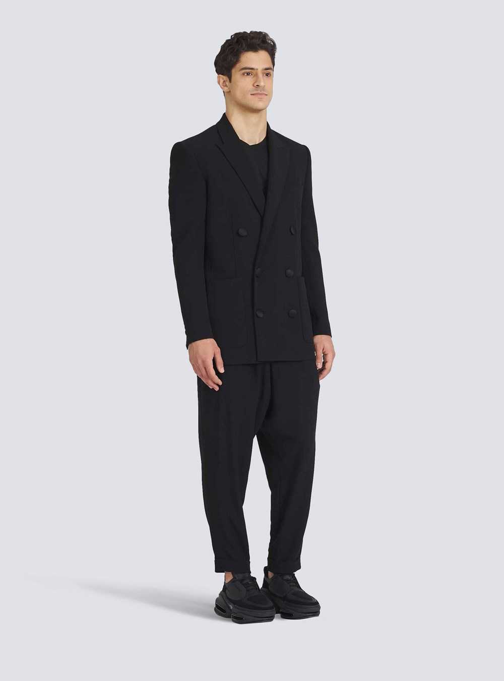 Balmain Eco-designed Double-breasted Crepe Blazer Black | BZSITQK-40