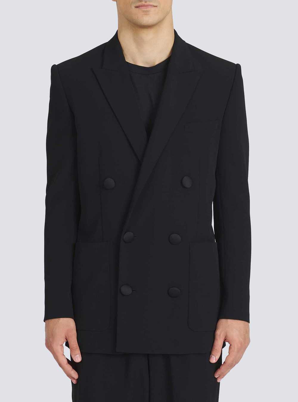 Balmain Eco-designed Double-breasted Crepe Blazer Black | BZSITQK-40