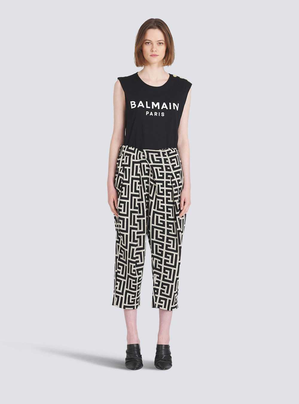 Balmain Eco-designed Draped Pants With Balmain Print Monogram Black | CUQHNGD-29