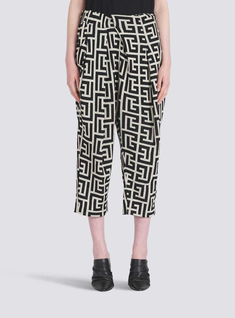 Balmain Eco-designed Draped Pants With Balmain Print Monogram Black | CUQHNGD-29