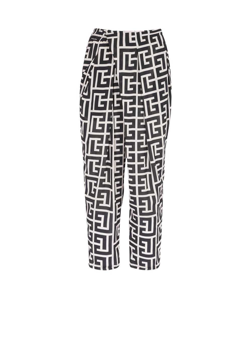 Balmain Eco-designed Draped Pants With Balmain Print Monogram Black | CUQHNGD-29