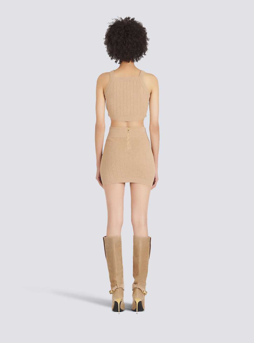 Balmain Eco-designed Knit Crop Top Beige | FTNHCXQ-31