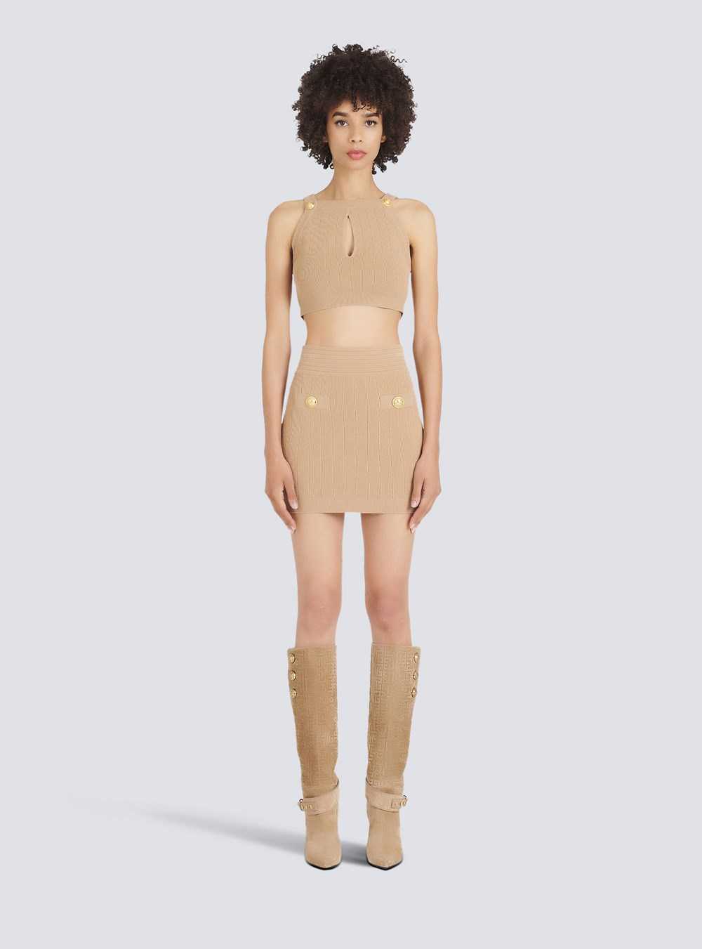 Balmain Eco-designed Knit Crop Top Beige | FTNHCXQ-31