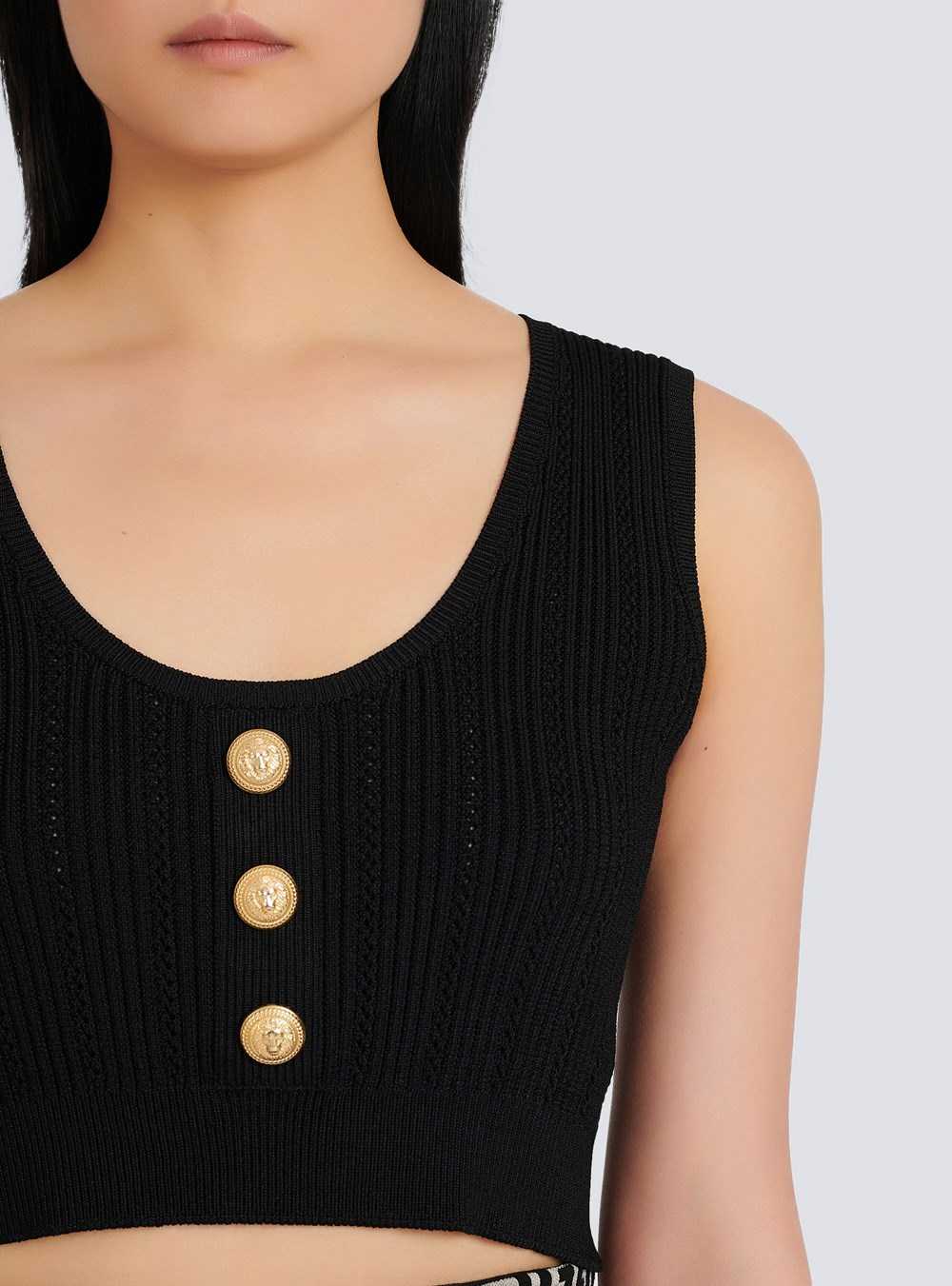 Balmain Eco-designed Knit Crop Top Black | ADCMTZB-16