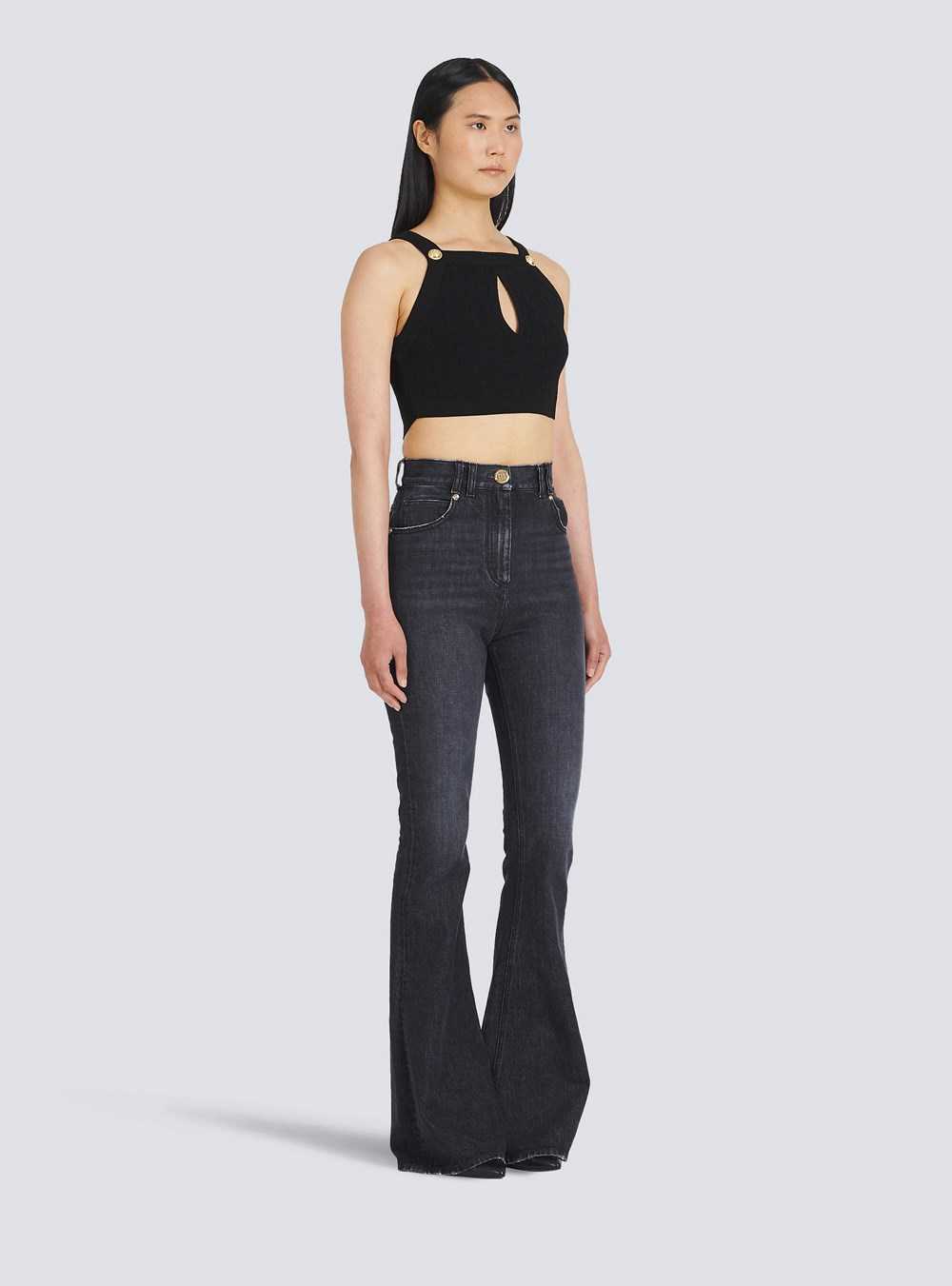 Balmain Eco-designed Knit Crop Top Black | YXPONVS-72