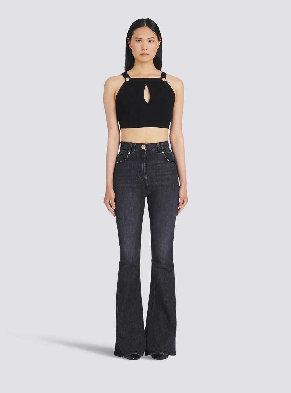 Balmain Eco-designed Knit Crop Top Black | YXPONVS-72