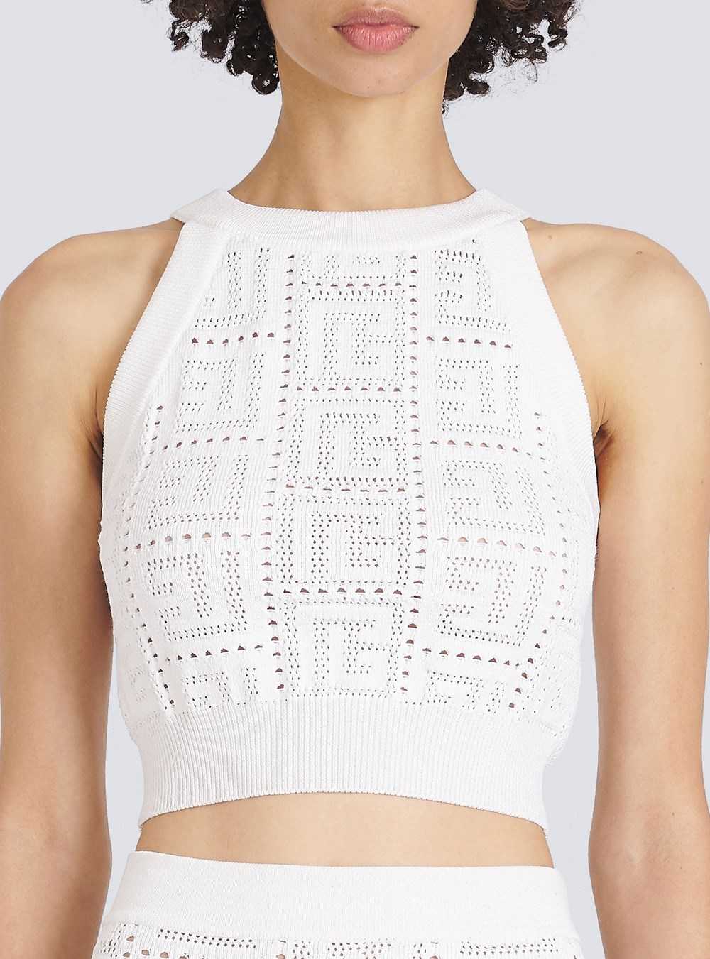 Balmain Eco-designed Knit Crop Top With Balmain Monogram White | NVZIQBU-23