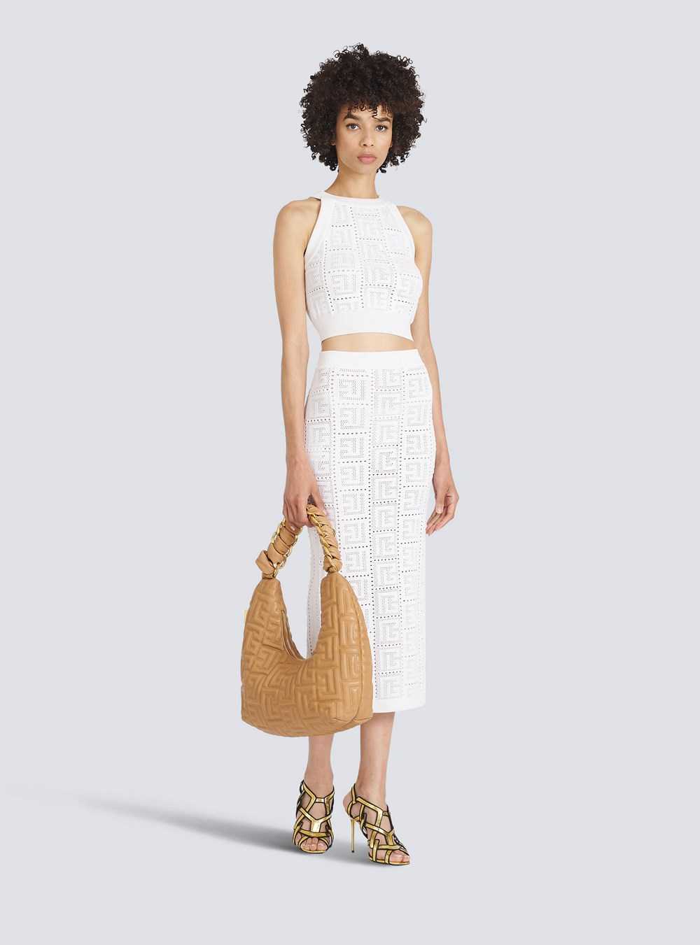 Balmain Eco-designed Knit Crop Top With Balmain Monogram White | NVZIQBU-23