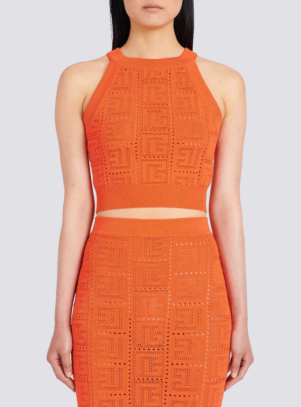 Balmain Eco-designed Knit Crop Top With Balmain Monogram Orange | OJWAQEB-25