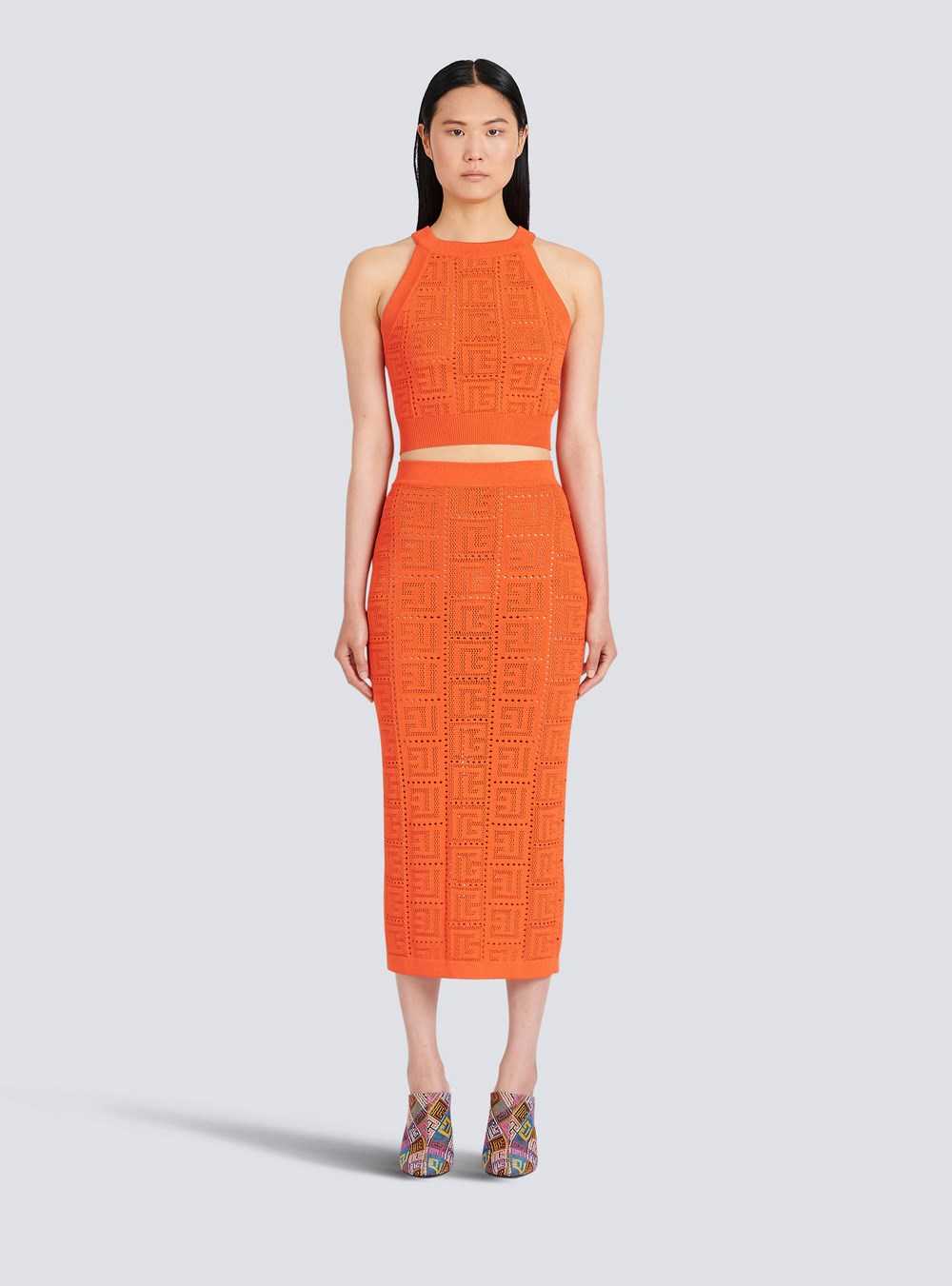 Balmain Eco-designed Knit Crop Top With Balmain Monogram Orange | OJWAQEB-25