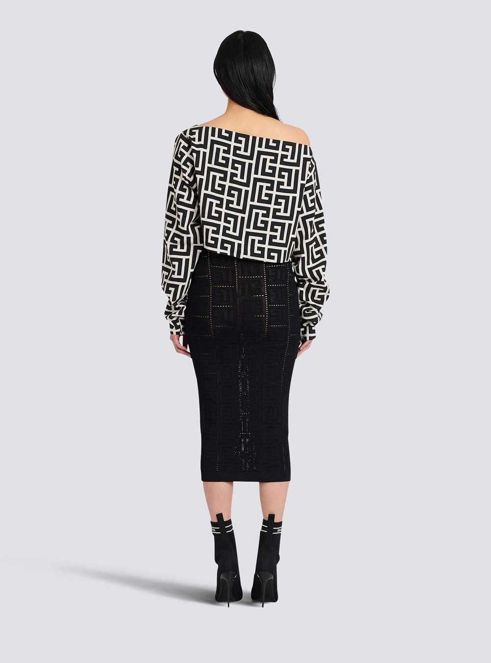 Balmain Eco-designed Off-the-shoulder Crop Top With Balmain Monogram Black | ZNSIURP-53