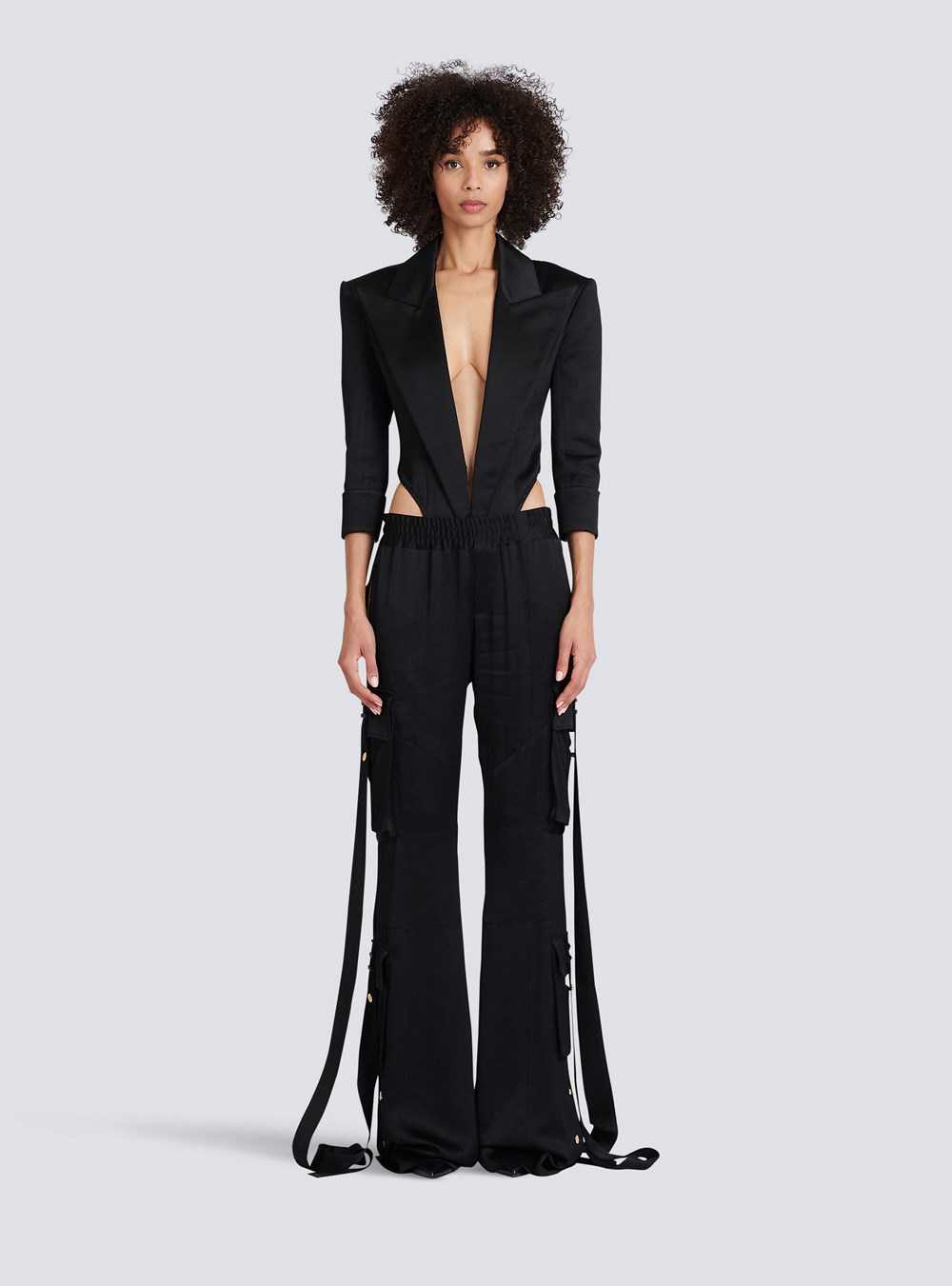 Balmain Eco-designed Satin Tailored Bodysuit Black | TIJNKZM-40