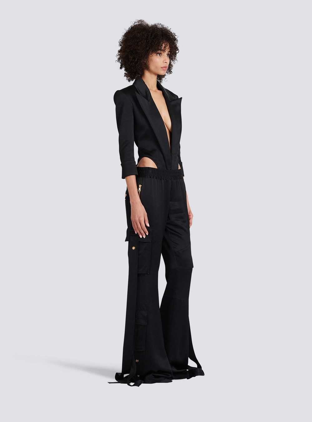 Balmain Eco-designed Satin Tailored Bodysuit Black | TIJNKZM-40