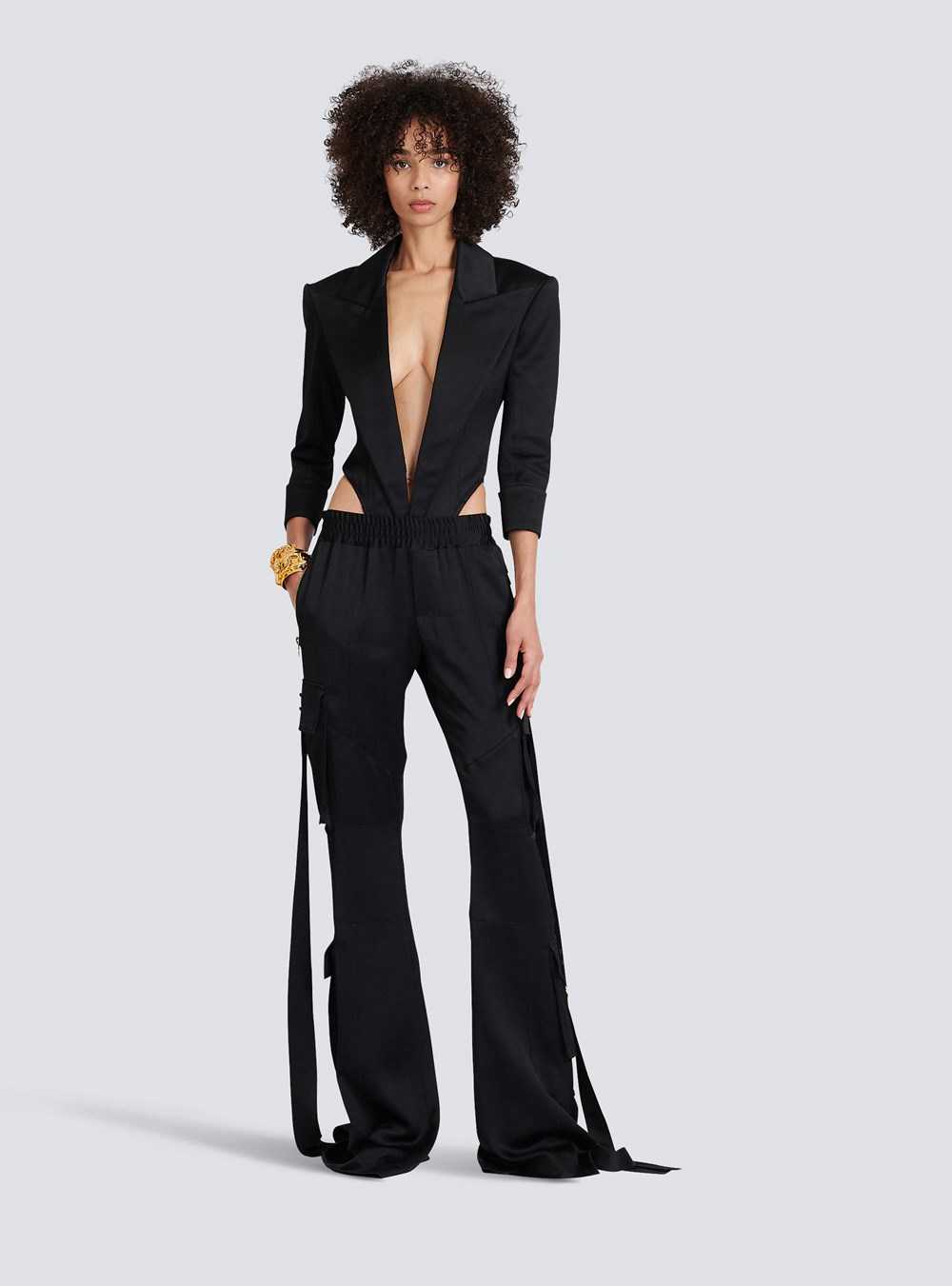 Balmain Eco-designed Satin Tailored Bodysuit Black | TIJNKZM-40