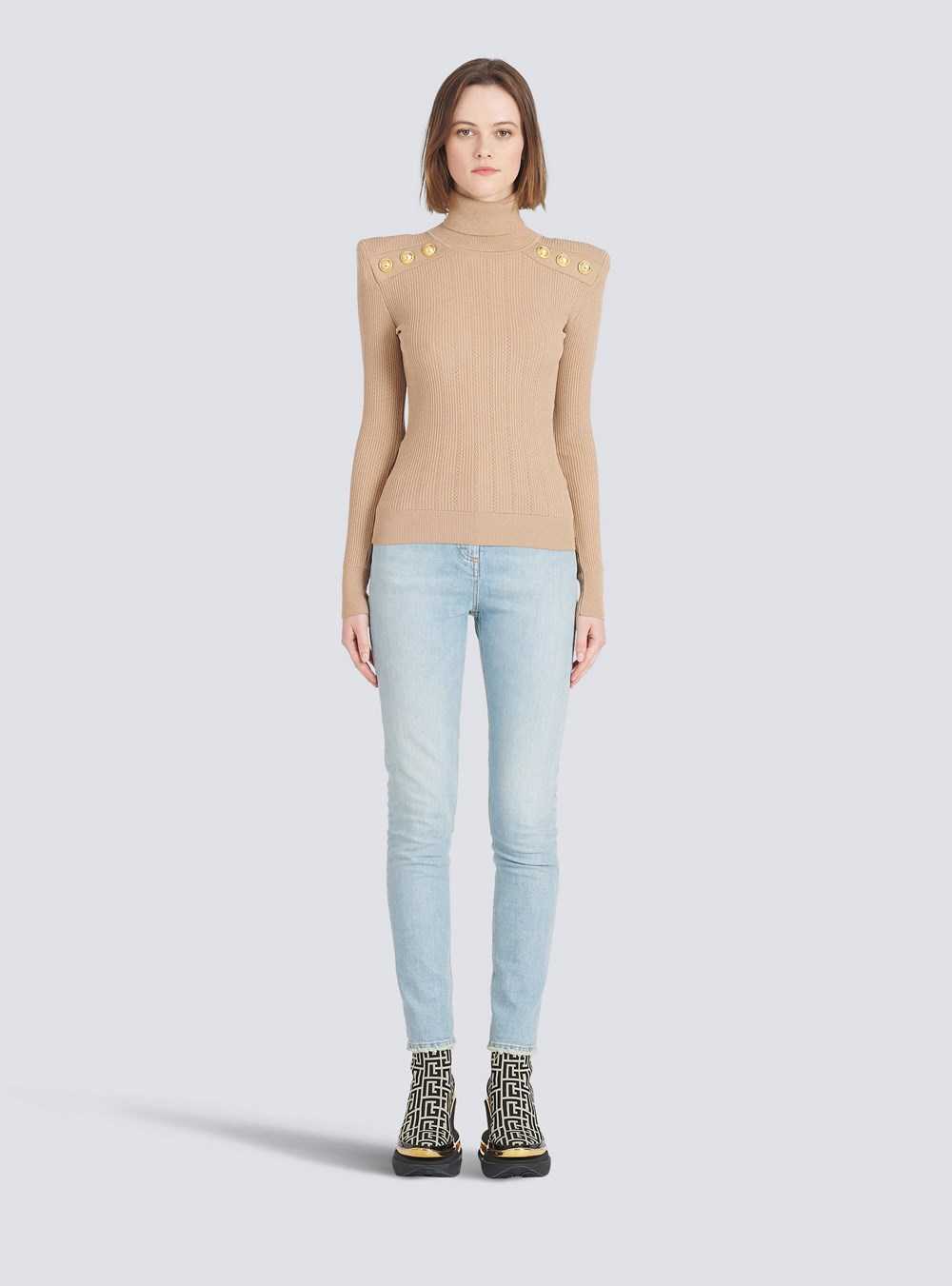 Balmain Eco-designed Sweater With Gold-tone Buttons Beige | RQBZGSO-68