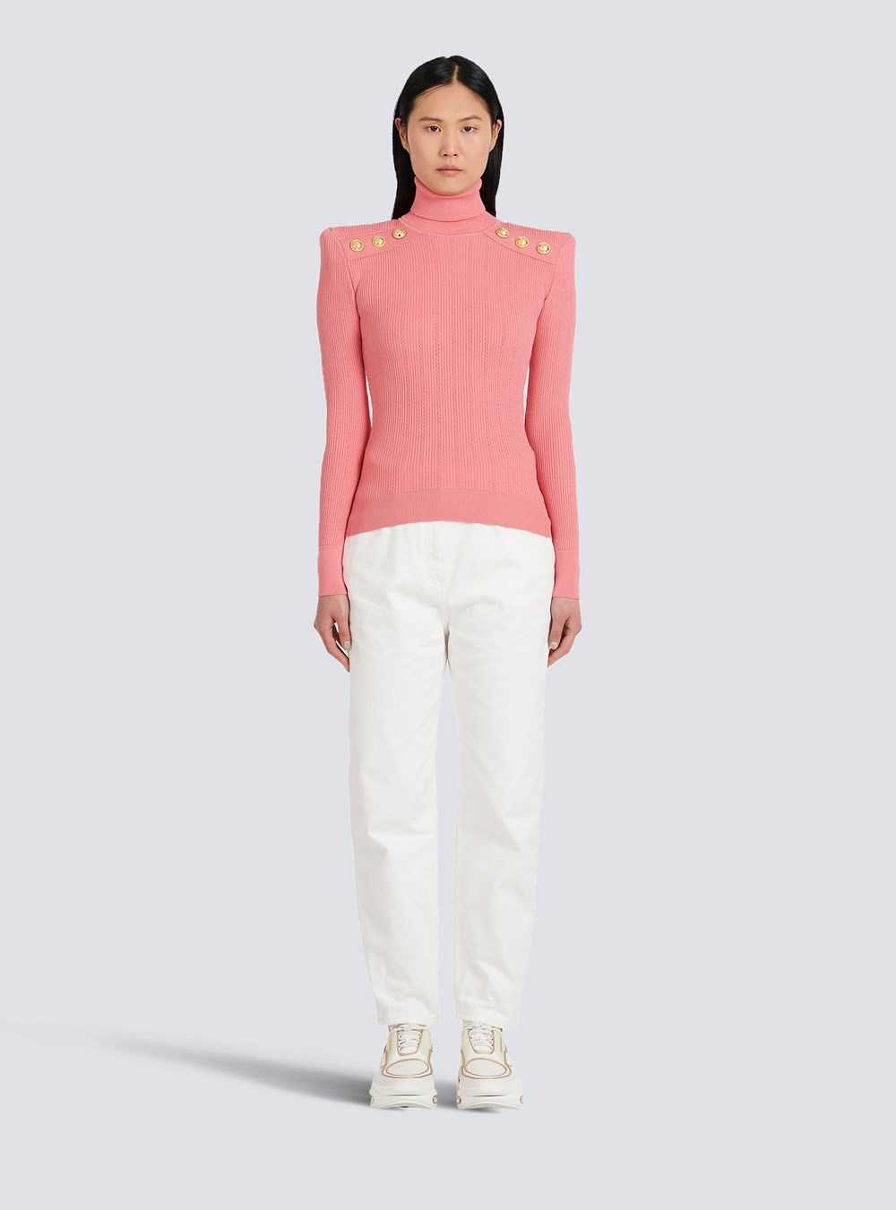 Balmain Eco-designed Sweater With Gold-tone Buttons Pink | YNAWJOM-39