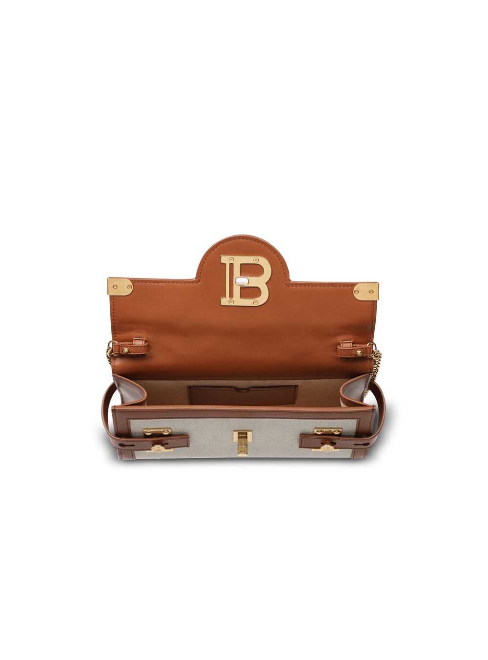 Balmain Ecru Canvas B-buzz 23 Clutch With Brown Leather Panels Beige | APXFTMD-63