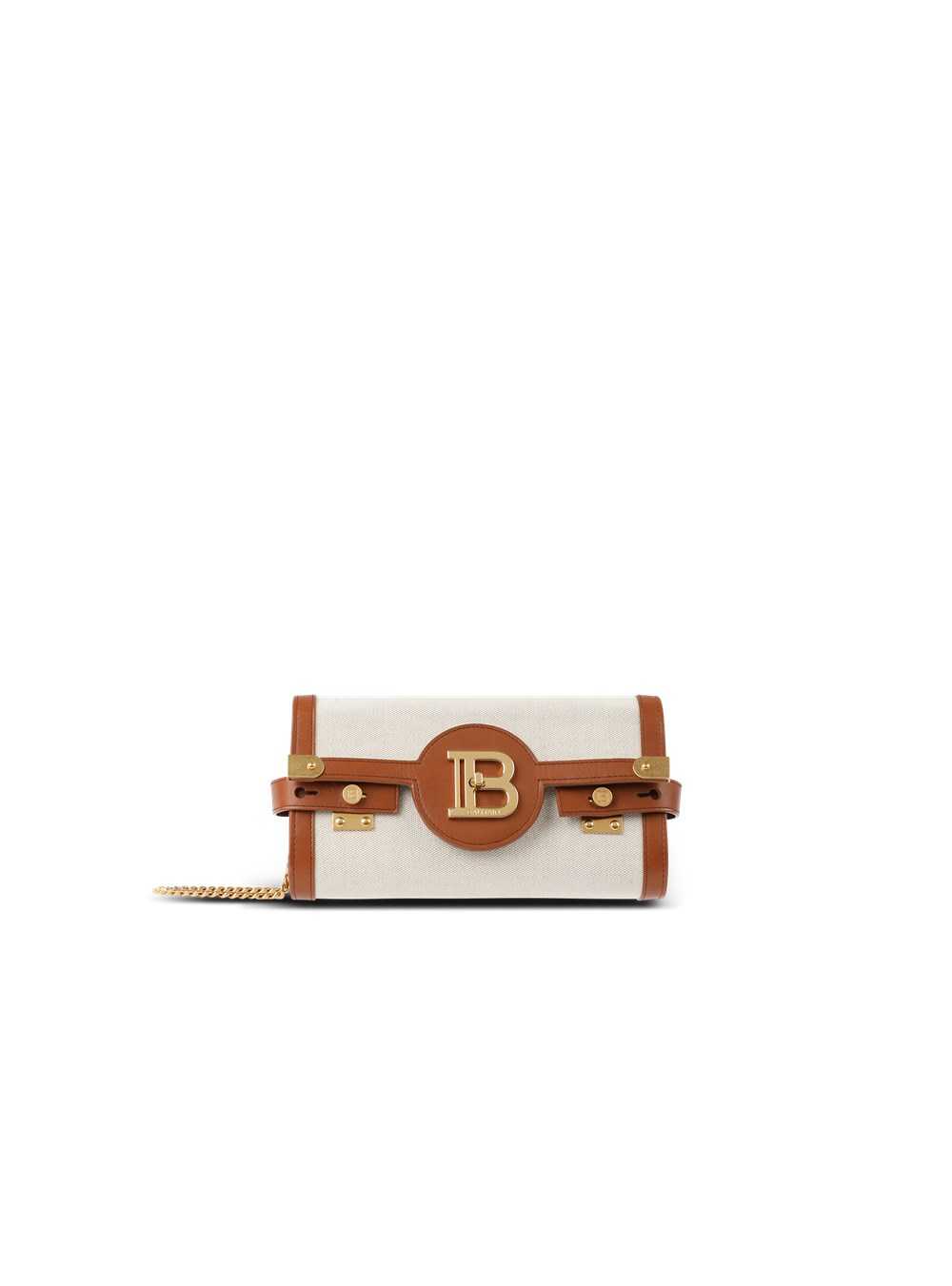 Balmain Ecru Canvas B-buzz 23 Clutch With Brown Leather Panels Beige | APXFTMD-63