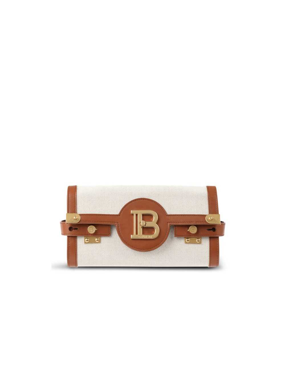 Balmain Ecru Canvas B-buzz 23 Clutch With Brown Leather Panels Beige | APXFTMD-63