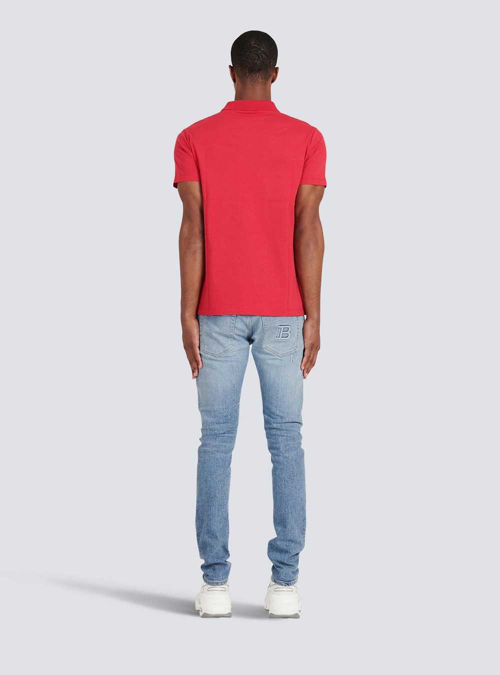 Balmain Eeco-designed Cotton Polo With Black Balmain Logo Print Red | NDPSKBT-24