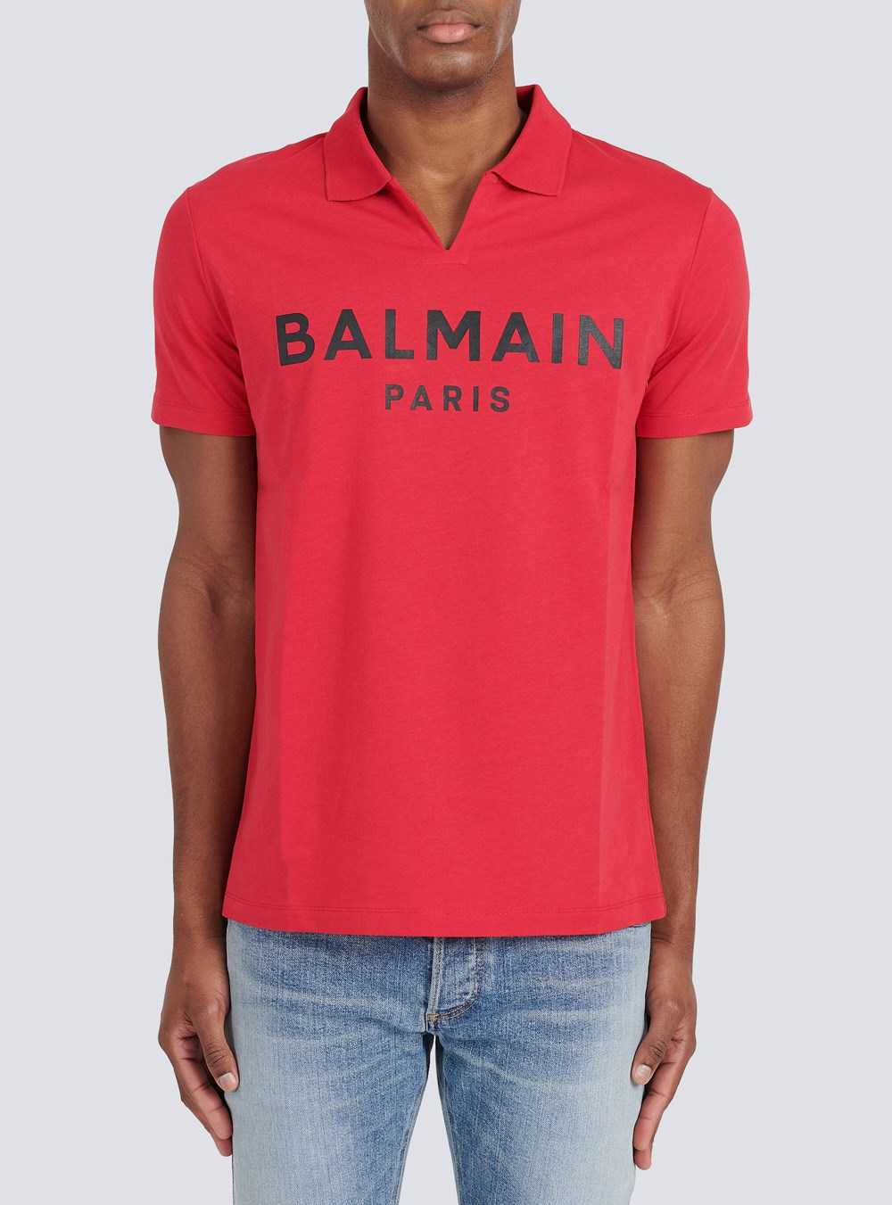 Balmain Eeco-designed Cotton Polo With Black Balmain Logo Print Red | NDPSKBT-24