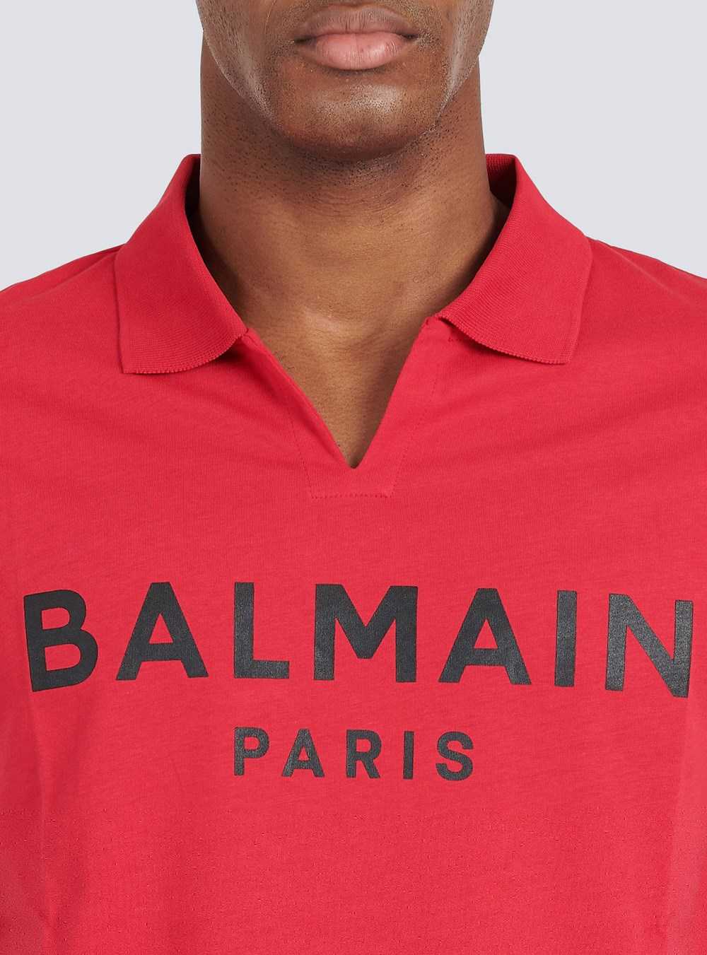 Balmain Eeco-designed Cotton Polo With Black Balmain Logo Print Red | NDPSKBT-24