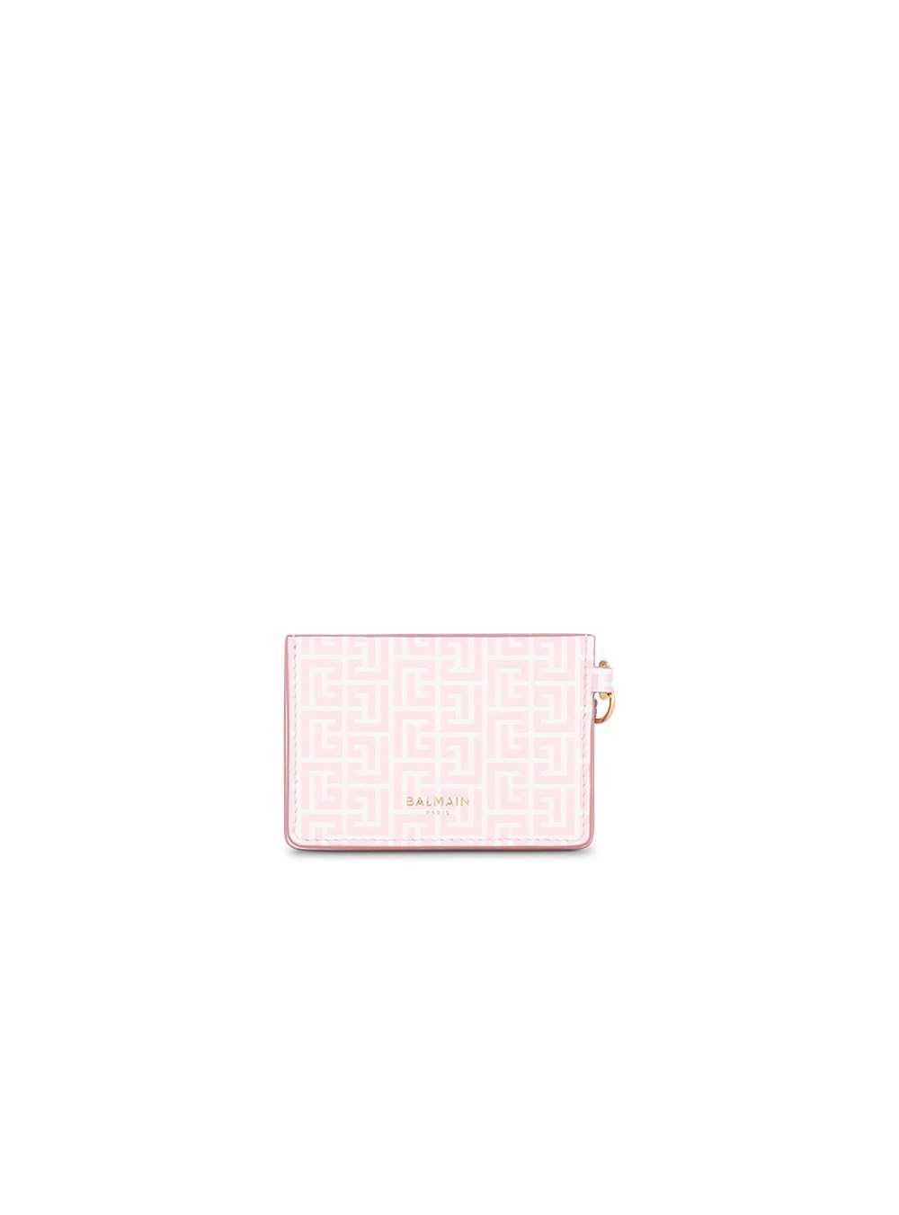 Balmain Embossed Calfskin Coin Card Holder Pink | PJVFBNG-39