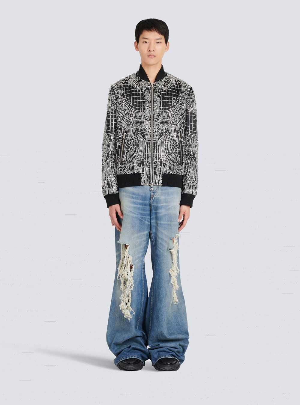 Balmain Embroidered Silk Bomber Jacket Silver | GEDYZWF-04