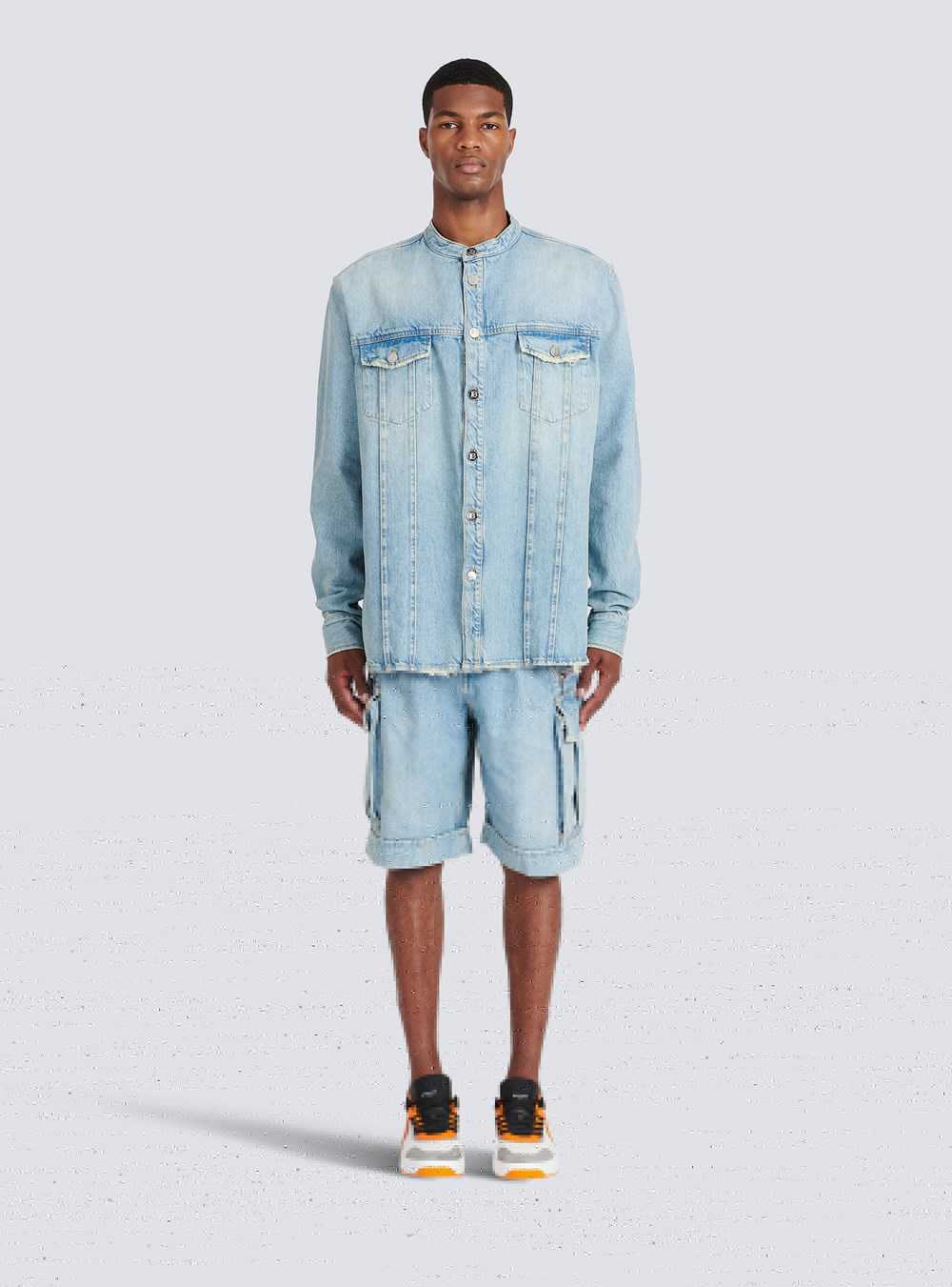 Balmain Eo-designed Denim Shirt Blue | YWLEVXK-05