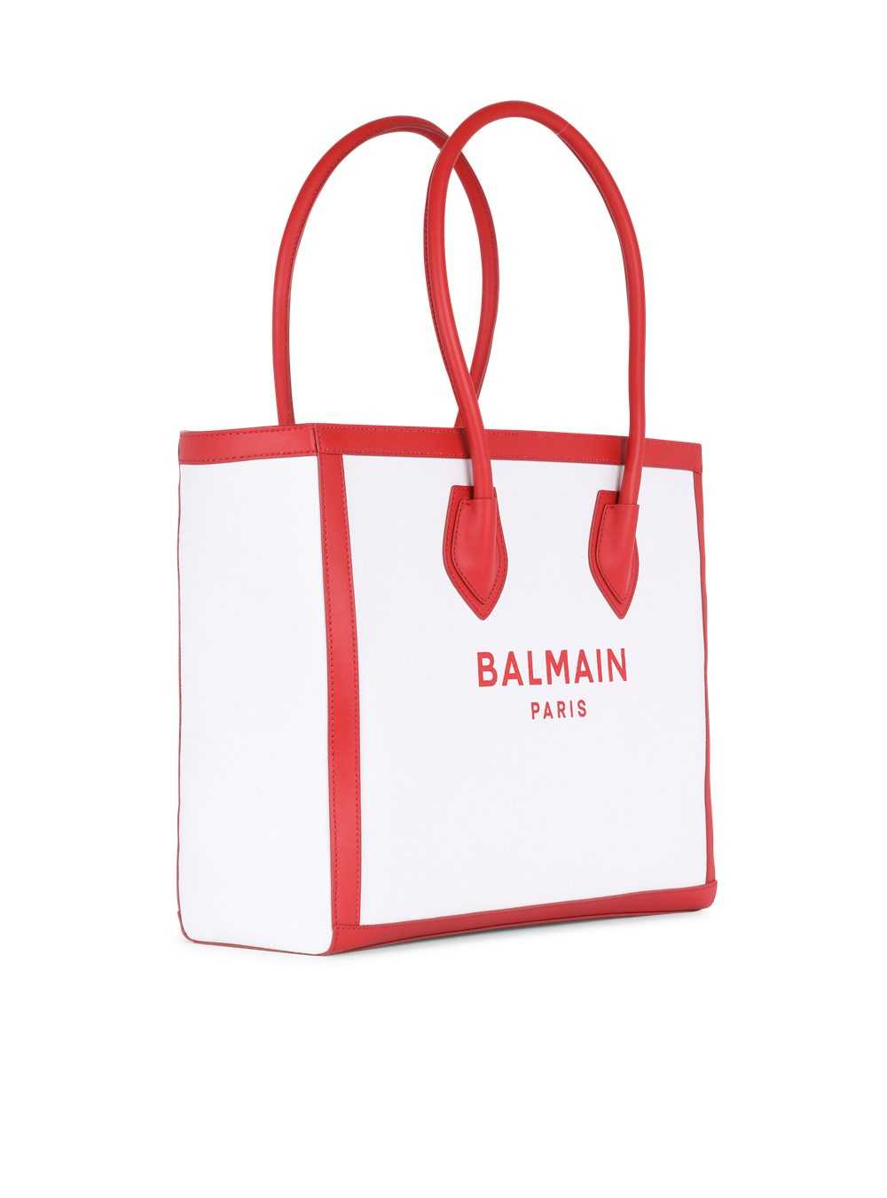 Balmain Exclusive - Canvas B-army 42 Tote With Leather Panels Red | FYRMSWZ-61