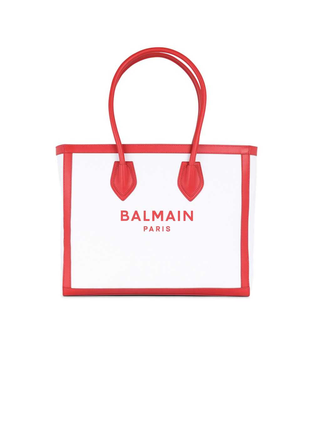 Balmain Exclusive - Canvas B-army 42 Tote With Leather Panels Red | FYRMSWZ-61