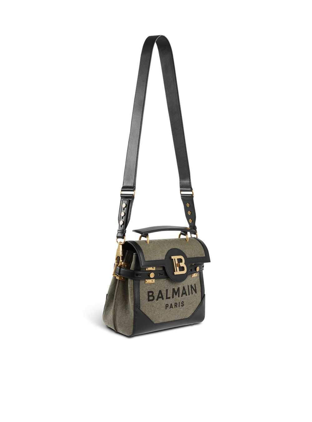 Balmain Exclusive - Canvas B-buzz 23 Bag With Leather Panels Khaki | VQOGLEJ-82