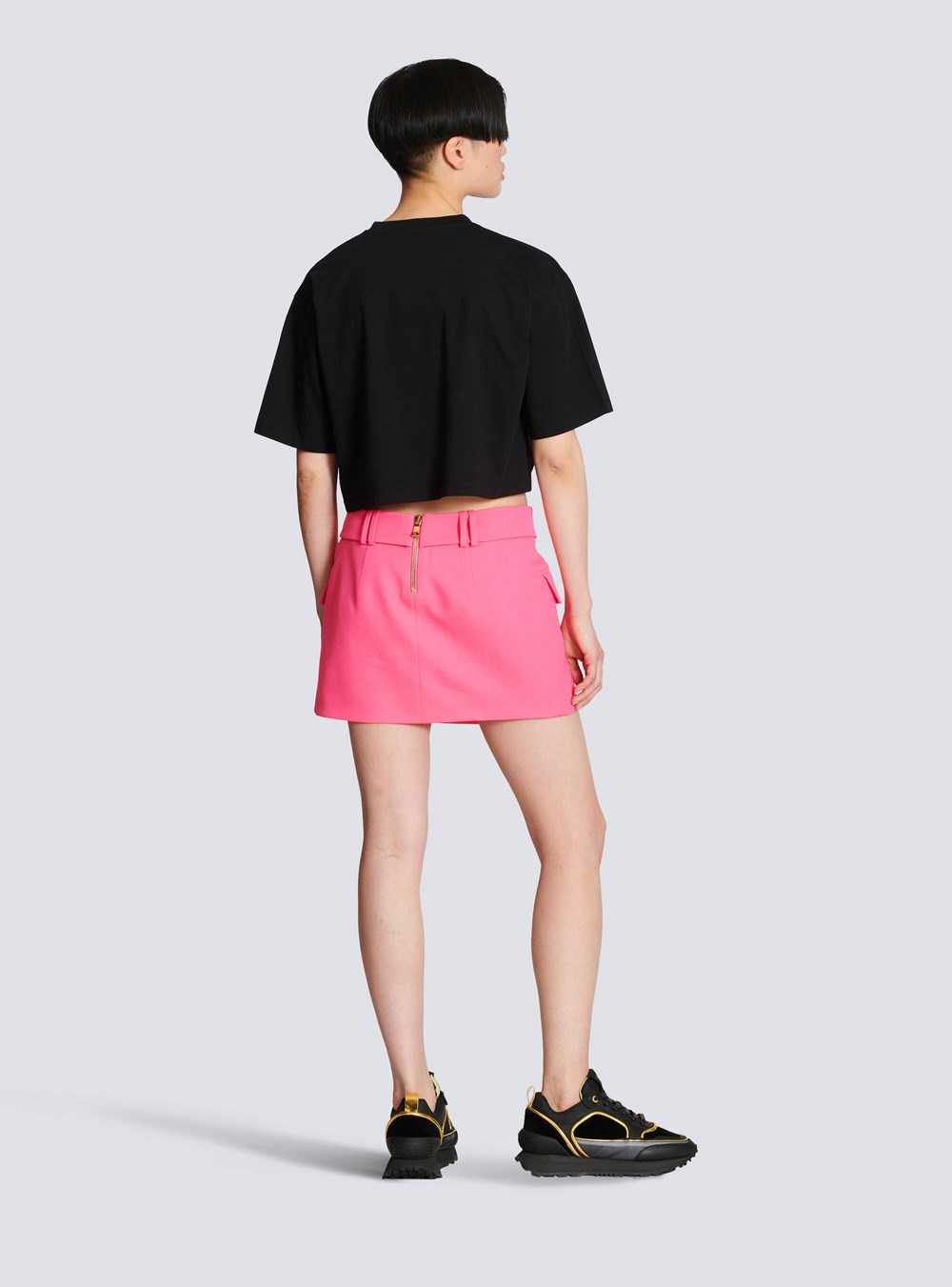 Balmain Exclusive - Cropped Cotton T-shirt With Balmain Logo Print Pink | BEGSFJO-67