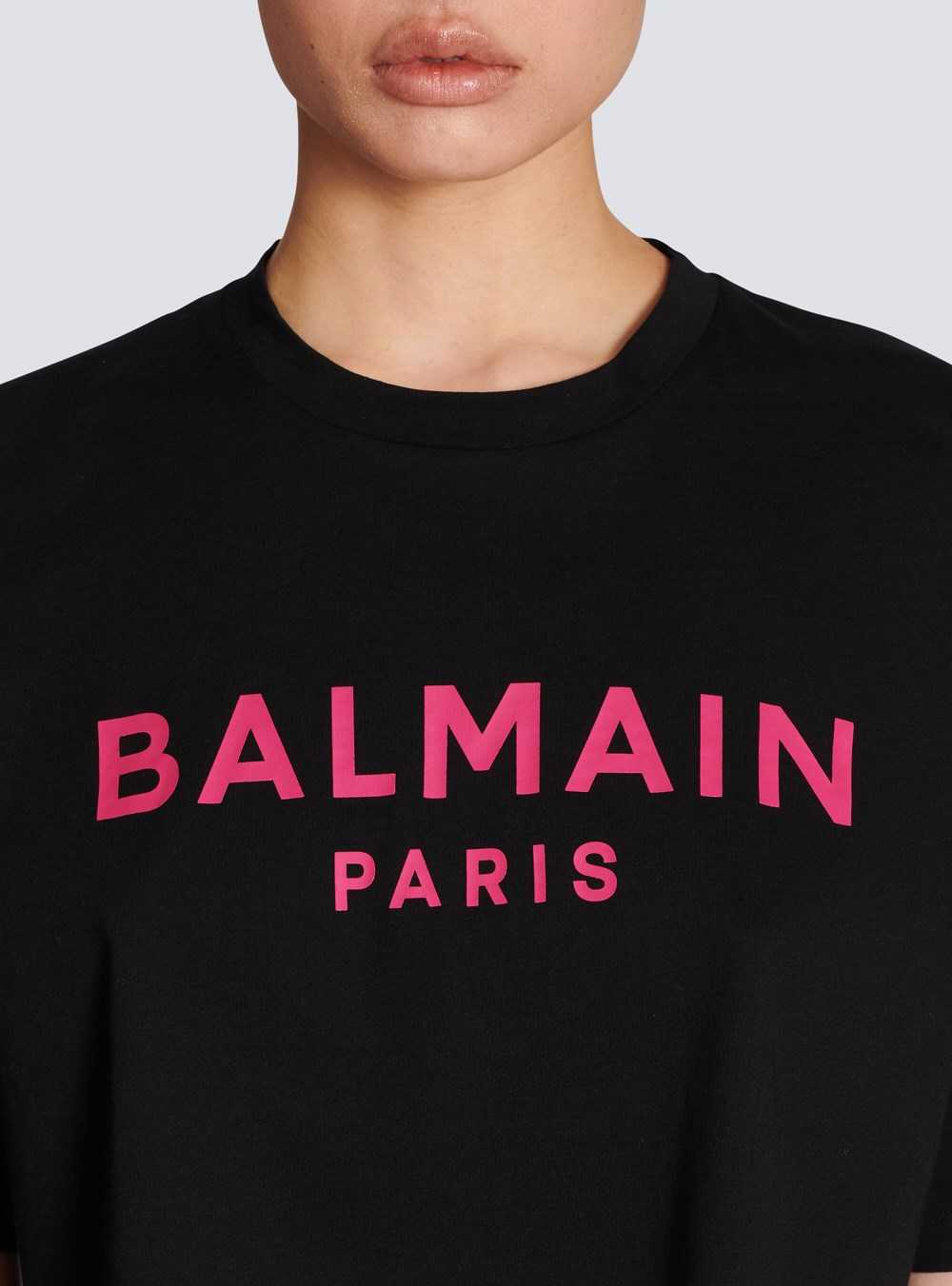 Balmain Exclusive - Cropped Cotton T-shirt With Balmain Logo Print Pink | BEGSFJO-67