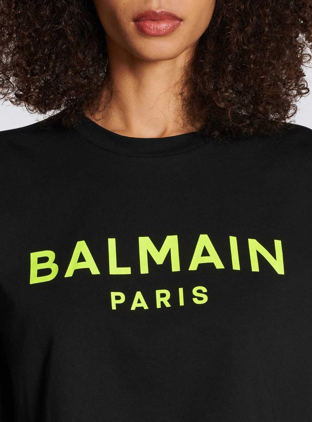 Balmain Exclusive - Cropped Cotton T-shirt With Balmain Logo Print Yellow | MWTBOUS-92