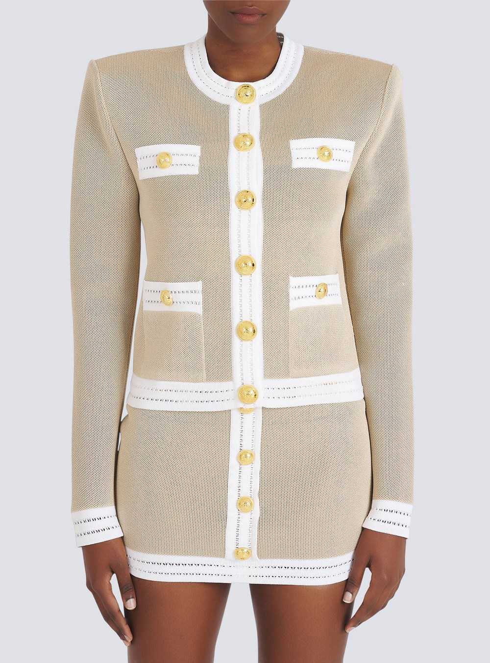 Balmain Exclusive - Knit Skirt With Gold-tone Buttons Beige | AIBROUH-89