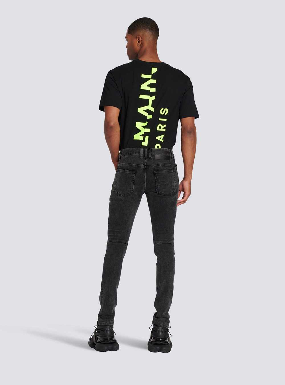 Balmain Faded Faux Leather Slim Jeans Black | SGRFZYK-72